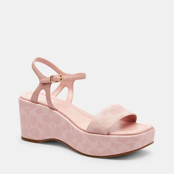 New Coach Gale Wedge Sandal In Signature Canvas Powder Pink - Picture 1 of 3